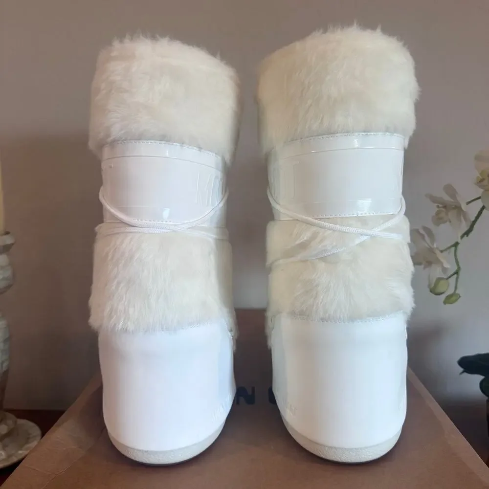 Moon Boot Icon Faux Fur Boots Optical White US 9/10 EU 39/41
